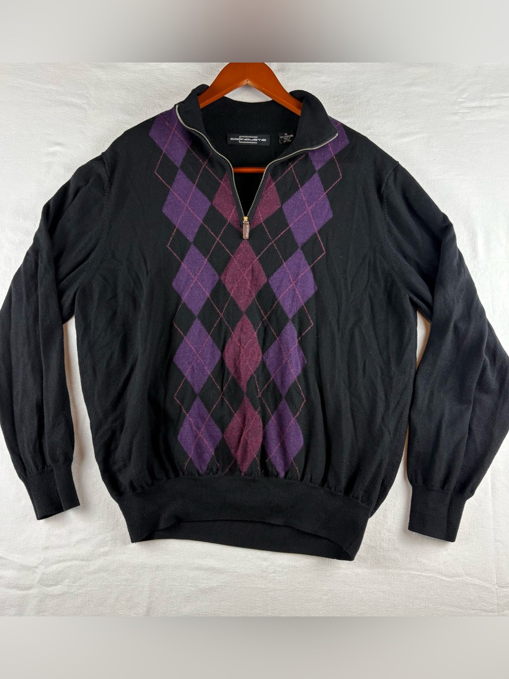 Carnoustie 100% Merino Wool Argyle Quarter Zip Sweater Men's XL Preppy Golf